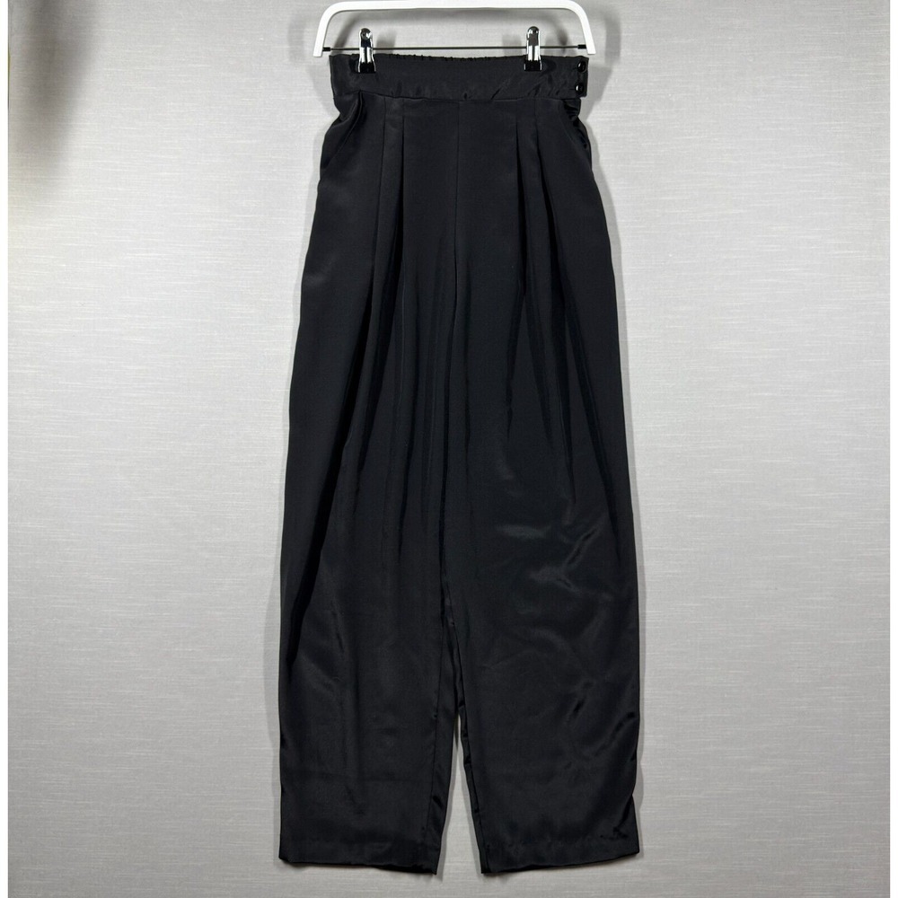 Vintage New Editions Pants Womens 10 Black Baggy Wide Leg Satin Chic Old Money